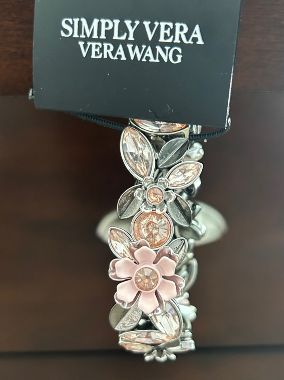 Simply Vera Vera Wang Pink and Silver Floral Stretch Bracelet